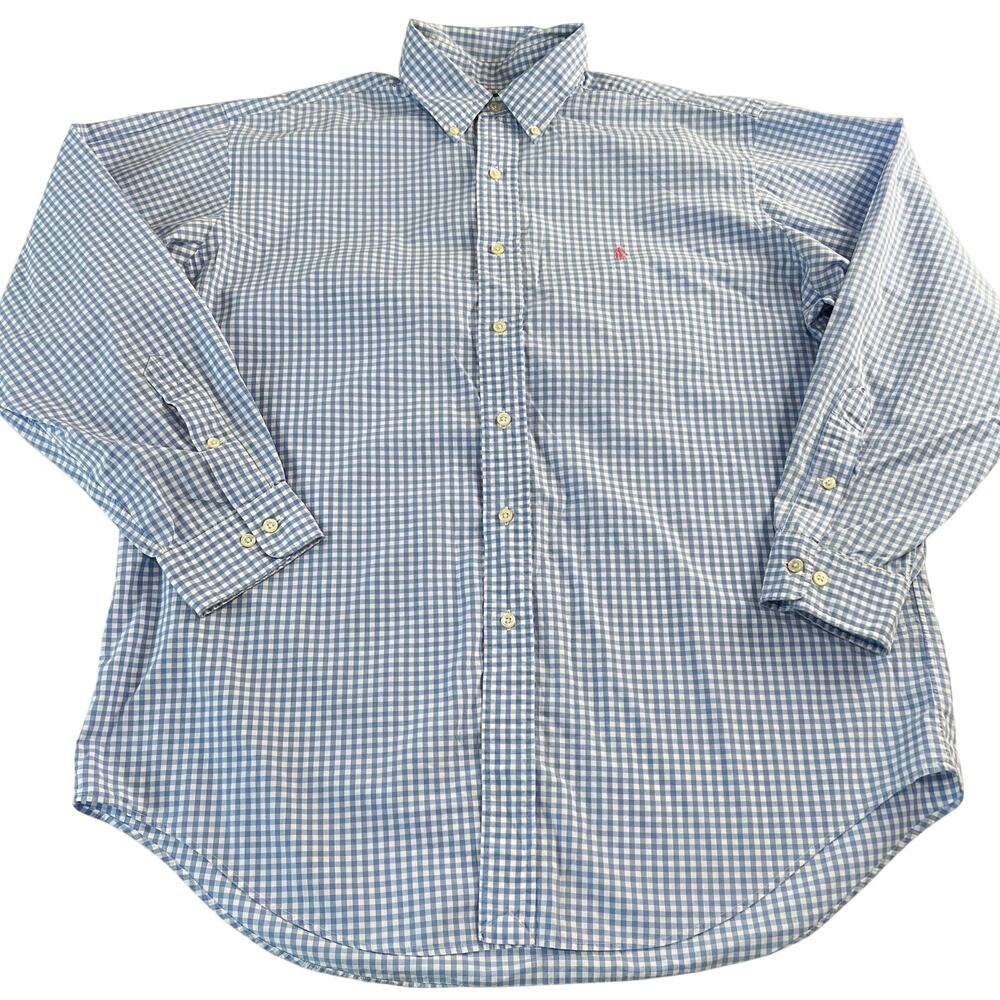Ralph Lauren Yarmouth Gingham Checked Blue White Button Down Shirt Men's 16.5 XL